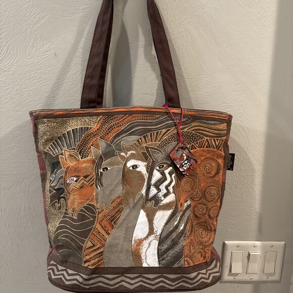 Laurel Burch Horses Moroccan Mares Arabian Mustang Zip Tote Bag Purse Hangtag - Picture 1 of 9